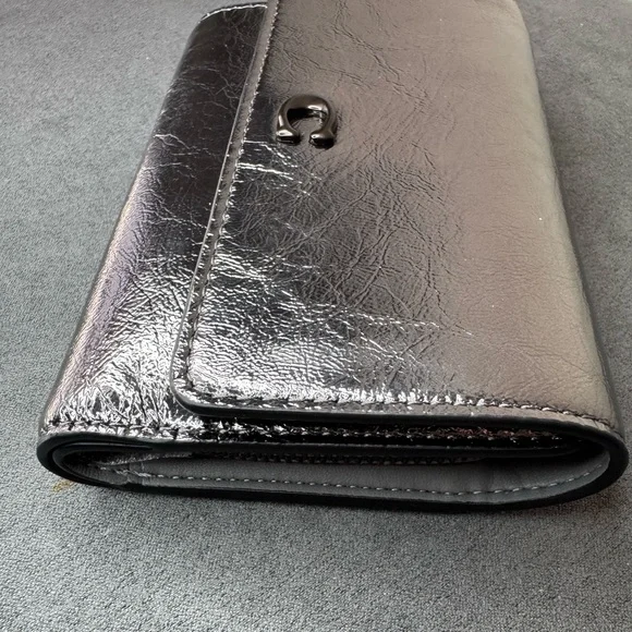 Coach Metallic Leather Snap Wallet Anthracite Gunmetal Hardware NWT - Picture 6 of 13
